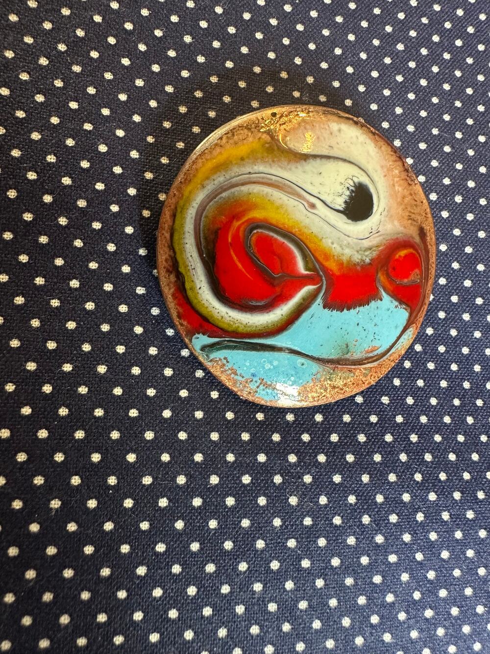 Meab Ireland Copper Enamel Brooch Vintage Modernist Abstract Design Estate